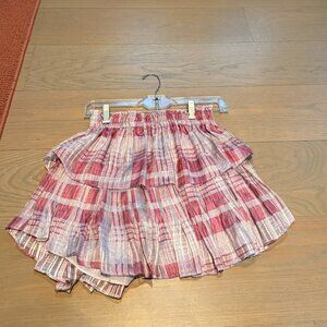 Loveshackfancy pink plaid ruffle mini skirt in size XS